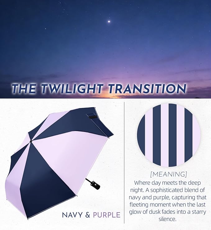 Windproof Travel Umbrella for Rain - 43" Auto Open Close 8-Rib Compact, Stylish Two-Tone Color Block Design, Easy-Close Folding Portable Parasol for Men & Women