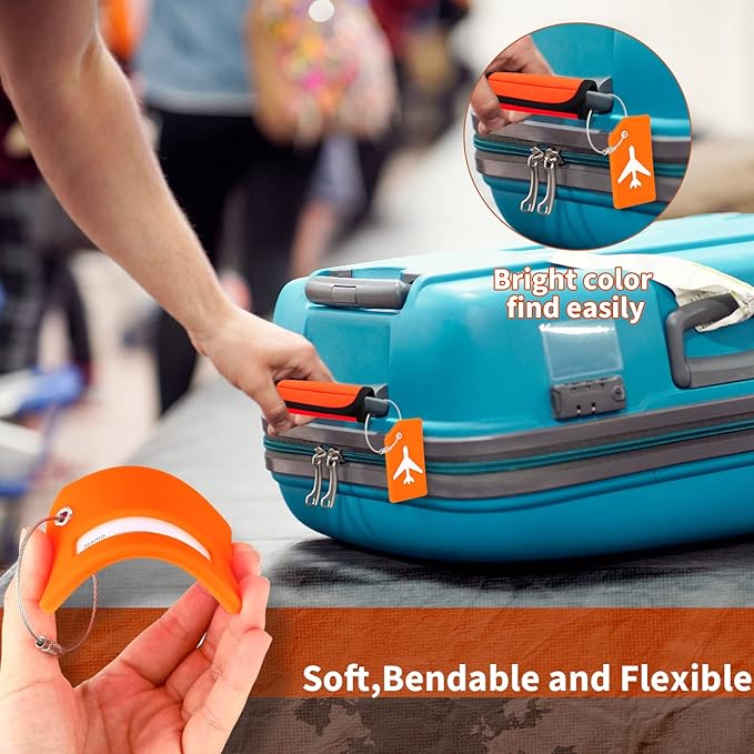 Sanwuta 8 Pcs Luggage Handle Wrap Tags Neoprene Suitcases Handle Wraps Silicone Luggage Identifiers Travel(Orange)