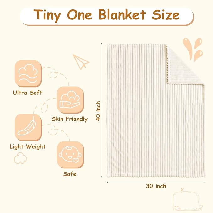 Soft Fleece Baby Blanket Ultra Cozy Baby Blankets for Boys Girls Warm and Lightweight Infant Toddler Newborn Receiving Gift with Reversible Stripes for Crib Stroller, 30x40 Inch, Cream
