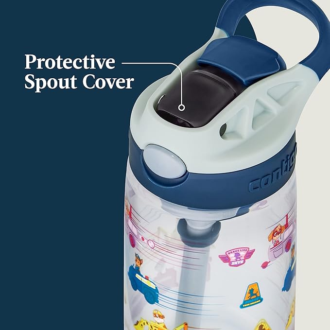 Contigo Paw Patrol Kids 14oz Plastic Water Bottles Aubrey Design with Spill-Proof Lid Silicone Straw Convenient for Travel/Home/School Use Dishwasher Safe,(Pack of 8)