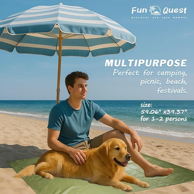 Picnic Blanket Waterproof – Packable Sand Proof Beach Blanket (0.42lb/0.66lb), Compact & Foldable, Fits in Pocket with Integrated Stakes, Ideal for Camping, Hiking, Travel, Concert, Festival