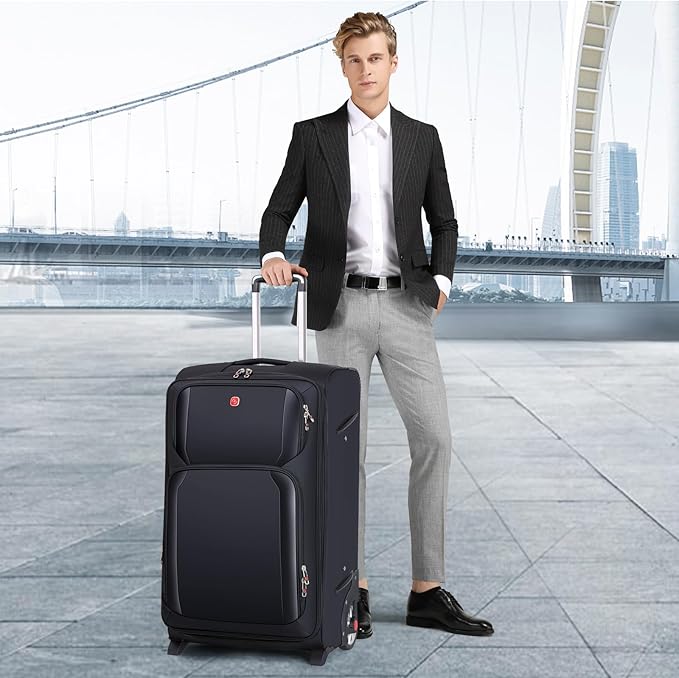 Laduga Softside Expandable Luggage with Large Steel Wheels Checked-Luggage Suicase (Black, 29-Inch)