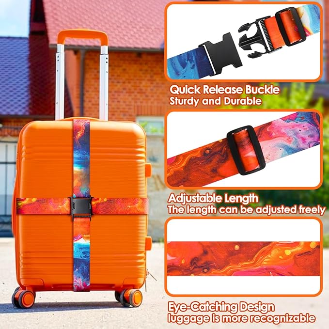 Gutsdoor Luggage Straps for Suitcases Adjustable Travel Belt, Connector Holds Suitcase Bright Colorful Identifiers Travel Bag Accessories (Sun Orange)
