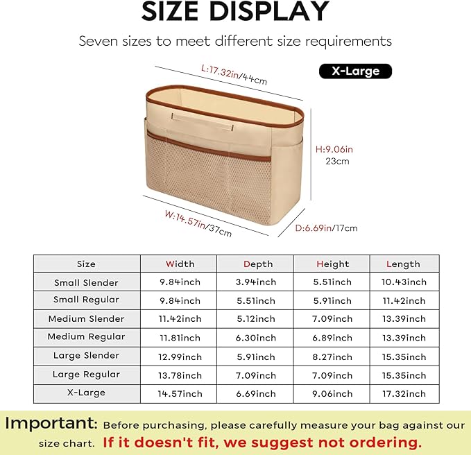GIVLEFLY Extra Large Purse Organizer Insert for Tote Bag, Lightweight Handbag Organizer with Multiple Pockets, Structured Bag Insert,Beige