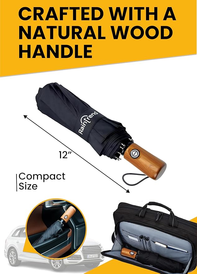 Raintrend Windproof Travel Umbrellas for Rain Automatic +10% Bigger Canopy Strong Frame Compact Folding Portable Umbrella for Women Men Backpack Purse