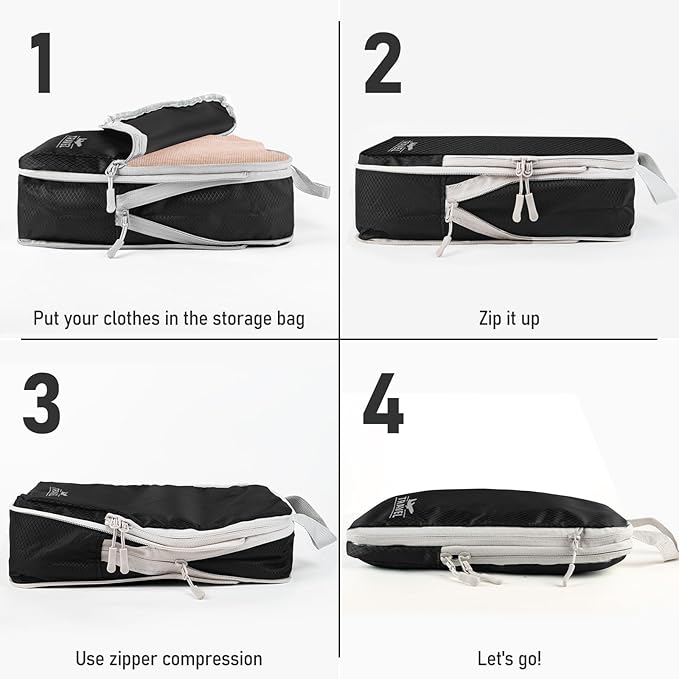 6 Set Compression Packing Cubes, Suitcase Organizer, Lightweight Travel Essentials, Compression Bags For Travel Accessories Luggage Storage Set (6Pcs, Black)