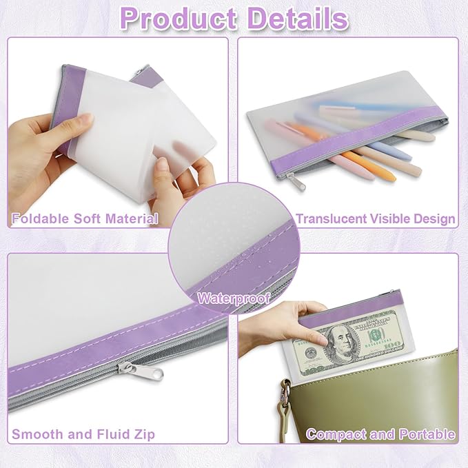 JIABEIUS 8pcs Money Bags with Zipper, Clear Cash Envelopes, Plastic Bank Deposit Bags, Multi-Purpose Money Pouch for Cash Storage, Bank Check Receipt Organizer, Coin Wallet