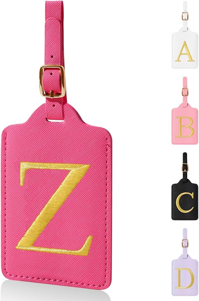 Personalized Initial Luggage Tags for Suitcases,Leather Letter Cute Luggage Tags with Privacy Name Card,Embroidered Monogrammed Travel Bag Backpack Tag Gifts for Women Kids Girls Teens(Rosered-Z)