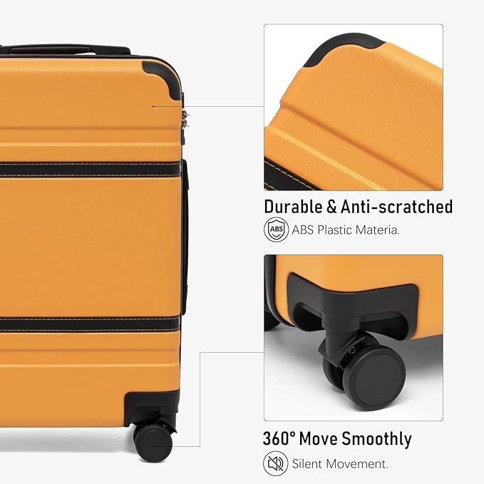 LONG VACATION Carry On Luggage Set 3 Piece, 20 Inch ABS+PC Hardshell Carry on Suitcase with Spinner Wheels TSA Lock & YKK Zipper