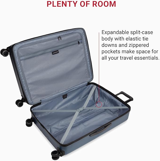 SwissGear 8020 Eclipse Hardside Expandable Luggage with Spinner Wheels, Navy, Checked-Large 27-Inch