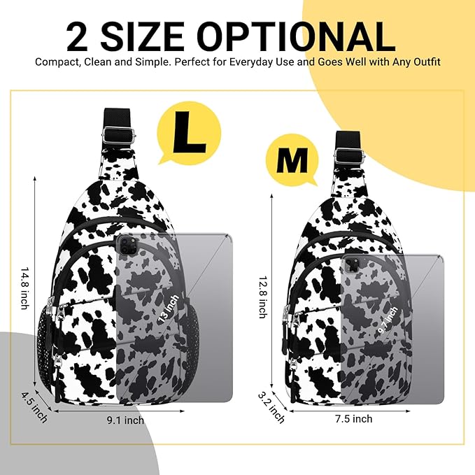 Tuwubi Crossbody Bags for Women, Sling Bag for Men, Small Hiking Backpack Anti Theft Lightweight for Outdoors Travel （L, Cow Print）