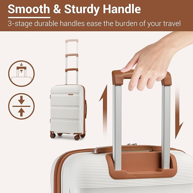 Kono Carry On Luggage 24 Inch Checked-Medium Hard Shell Travel Trolley 4 Spinner Wheels Lightweight Polypropylene Suitcase with TSA Lock, Cream White