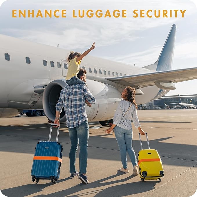 4-piece Set of Lockable Luggage Straps - Two Luggage Straps and Two Luggage Tags to Protect Your Luggage from Bursting, Suitable for suitcases 20-32 in(Red Strap (excluding Password Lock))