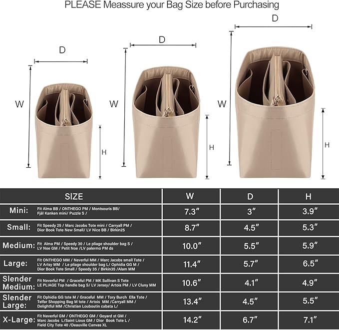 Purse Organizer Insert For Handbags, Purse Organizer With Zipper, Neverfull Organizer, Bag Organizer For Speedy Neverfull ONTHEGO Tote, Handbag and More (Silky Beige, small)