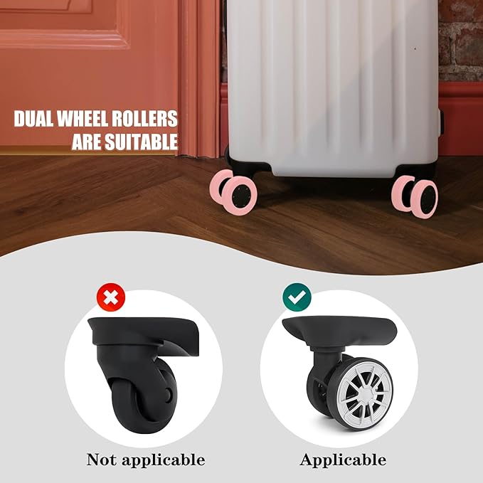 Pink Silicone Luggage Wheel Covers, 8 Pack, Noise Reducing, Wear-Resistant, Compatible with Most Standard Luggage Models, 2 Inch Wheel Size