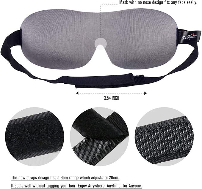 PrettyCare 3D Sleep Mask 2 Pack,Eye Mask for Side Sleeper -3D Contoured Sleeping Mask Blackout Out for Men Women - Zero Eye Pressure Blindfold with Ear Plugs, Night Masks with Travel Bag (Black＆Grey)