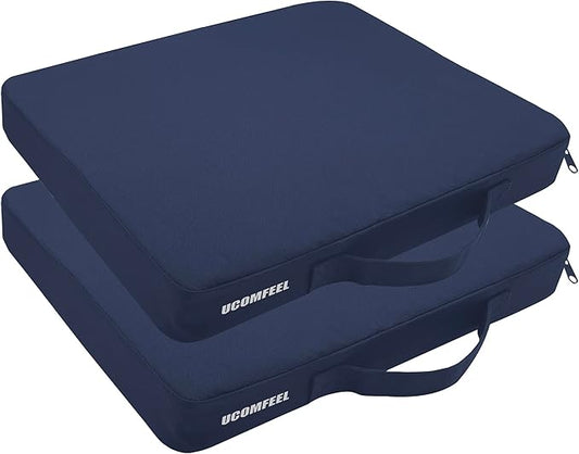 Portable Bleacher Seat Cushions with Handle, 2 Inches Thick, Waterproof Oxford Fabric, Zipper Design, Set of 2 (Blue)