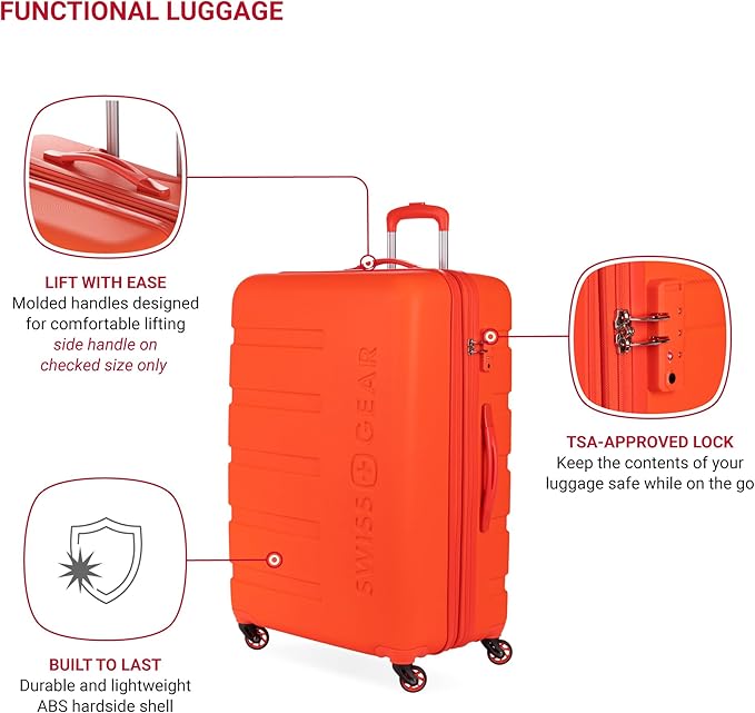 SwissGear 7366 Signature Hardside Expandable Luggage with Spinner Wheels, TSA Lock, Orange, Checked-Large 27-Inch