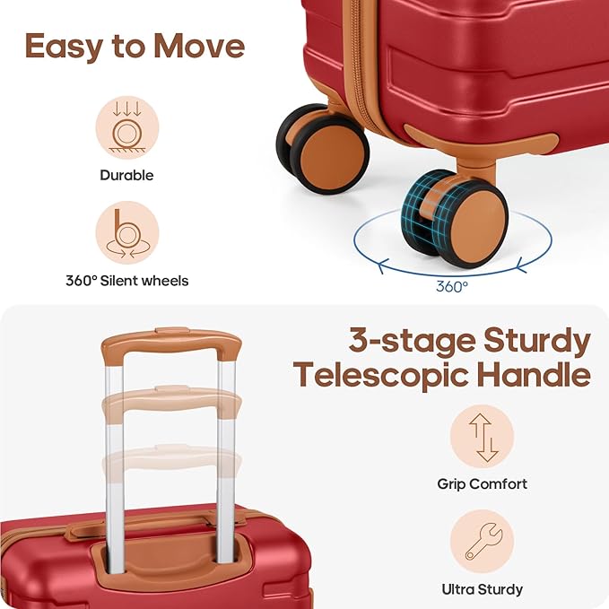 Luggage Sets 3 Piece, 20 Inch Hardshell Carry On Luggage 22x14x9 Airline Approved, Suitcase with TSA Locks & YKK Zippers, Carry On Suitcase with Wheels for Men & Women Travel