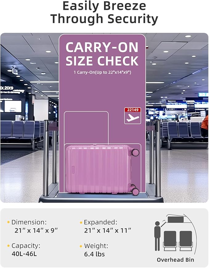 LARVENDER Carry On Luggage 22x14x9 Airline Approved, 20 Inch Expandable PC+ABS Hardside Suitcase Carry On Luggage with Spinner Wheels TSA Lock for Women Men (Berry)