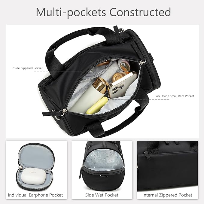 Mini Gym Bag for Women Girls Cute Small Duffle Bag 12'' with Multifunctional Pockets Workout Sport Bags Dance,Fitness,Yoga (Black)