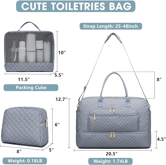Large Women Travel Duffle Bag, Weekender Bags for Women with Shoe Compartment, Carry on Overnight Bag with Toiletry Bag, Gym Duffel Bag with Wet Pocket, Hospital Bags for Labor and Delivery 3 PCS Set
