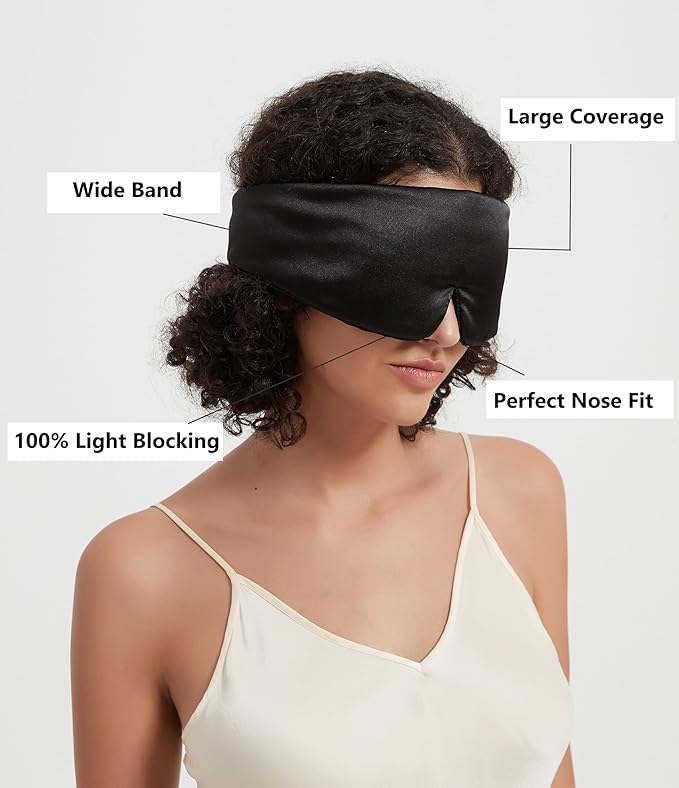 Mulberry Silk Sleeping Eye Mask, ALASKA BEAR Wraparound Style Comfort Ear Muff Blindfold and Soft Headband for Full Blackout and Hair Protection, Adjustable