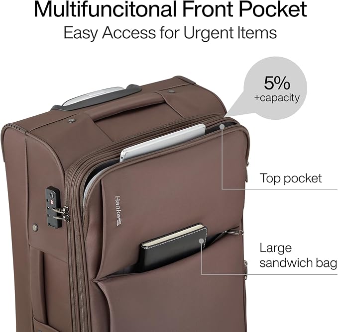 Hanke 3 Piece Luggage Sets Softside Expandable Carry On Luggage Set Travel Suitcase Sets with Spinner Wheels TSA Approved Luggage(Coffee, 20in/24in/28in)