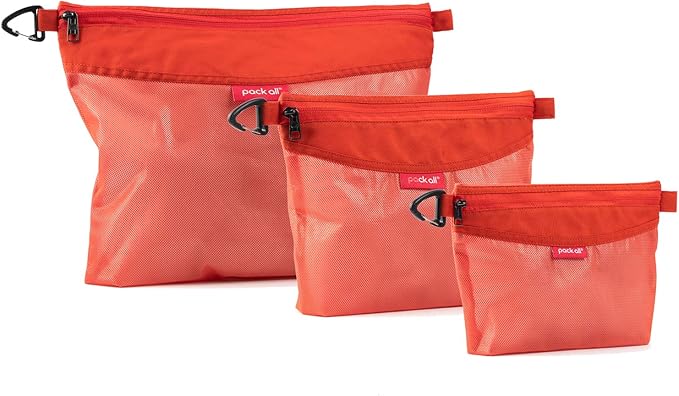 pack all 3 Pcs Water-resistant Material Zipper Pouch Set, Mesh Zipper Bags for Storage, Travel, Office (Orange)
