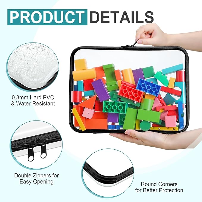 Sanwuta 6 Pcs Clear Hard Zipper Case Plastic Zipper Pouches Transparent Makeup Bag Pencil Case Pouches Toiletry Diaper Bag for Travel Toy Storage Organizer Bins(Black,12.6 x 9 x 2 Inch)