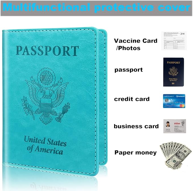 Turquoise & Pink Passport Holder, Cruise Essentials Passport Wallet Cover Case for Family Women Men, Travel Must Haves Passports Book Protector | Cruise Essentials, for Family, Travel Must Haves
