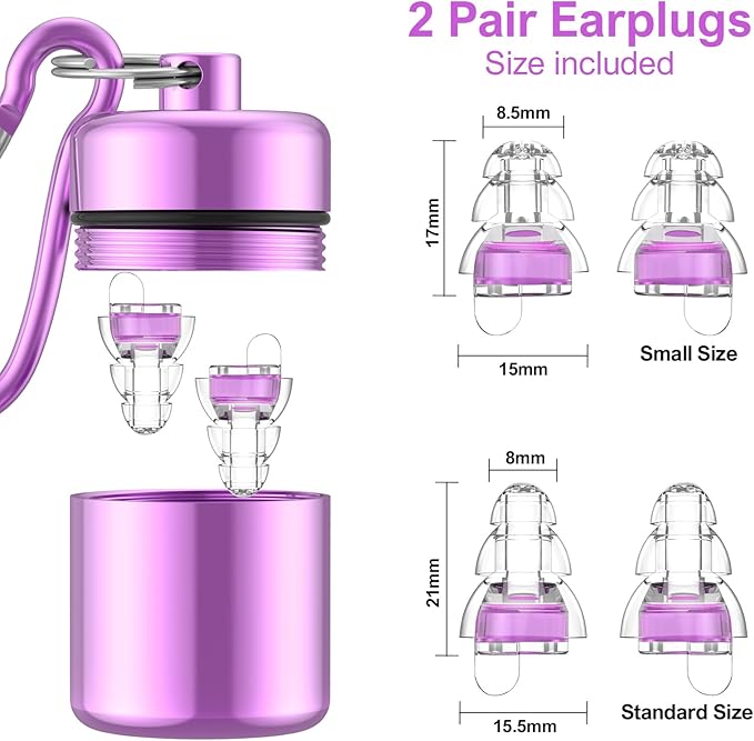 High Fidelity Concert Earplugs for Concerts Musicians，Earplugs for noise reduction，24db Advanced Filter Technology Ear Protection for Music Festivals,DJ's, Nightclub, Drummers - 2 Pairs(Purple)