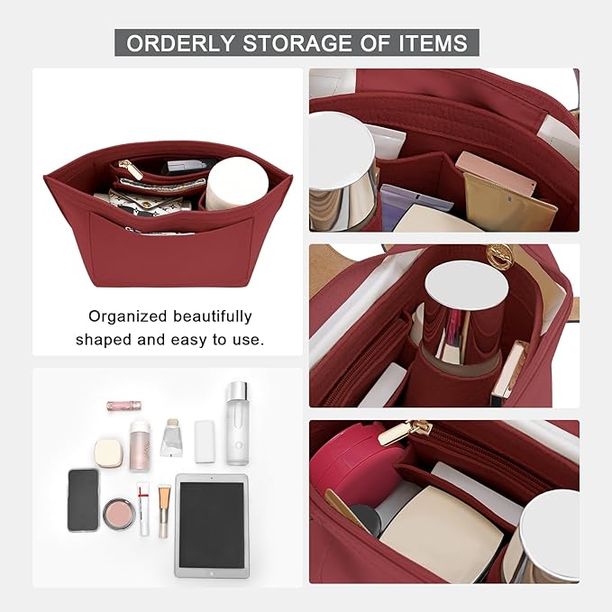 LOUKAYCCI Felt Purse Organizer Insert for Longchamp Le Pliage M Handbag Insert (Vine Red, Medium)