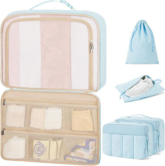 BAGSMART Compression Packing Cubes for Travel, 6/5/4set Lightweight Packing Organizers, Summer Travel Essentials Suitcase Organizer Bags Set