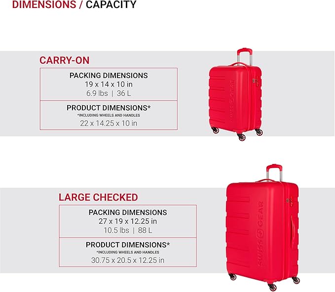 SwissGear 7366 Signature Hardside Expandable Luggage with Spinner Wheels, TSA Lock, Cup-Holder, Red, 2-Piece Set (19/27)