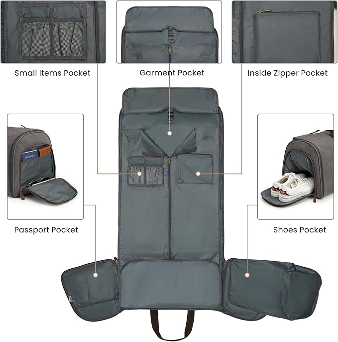S-ZONE Carry On Garment Bag for Travel Convertible Duffle Bags for Men Women 2 in 1 Hanging Suitcase Business with Toiletry Bag