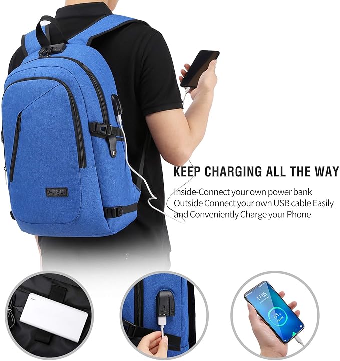 WENIG Durable Laptop Backpack Water Resistant Anti-Theft Bag with USB Charging Port and Lock, Slim Computer Business Backpacks for Women Men Fit 15.6 Inch Laptops
