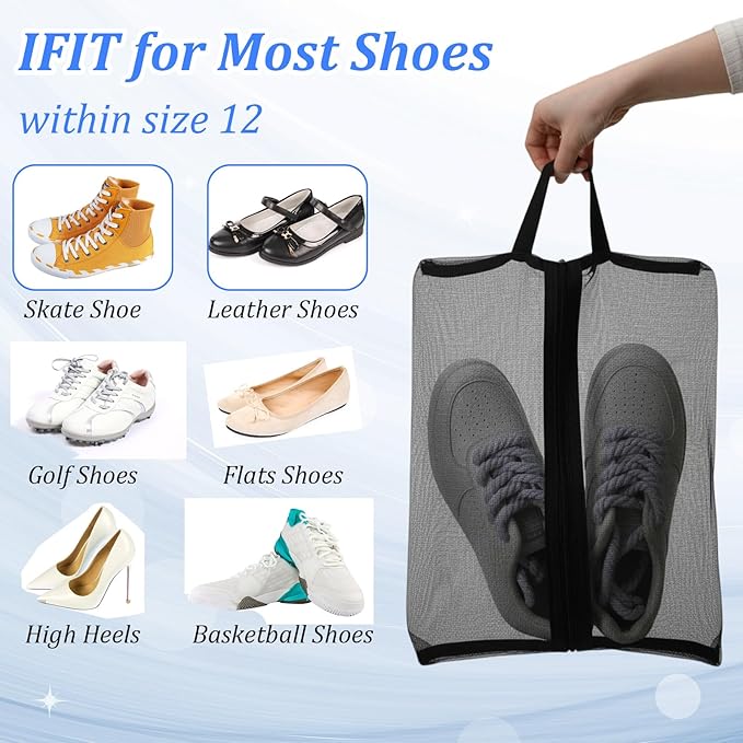 2 Pack Shoe Travel Bag Travel Shoe Bags for Storage Reusable Shoe Bags for Travel with Zipper Travel Essentials Women for and Men Shoe Bag for Gym Sport