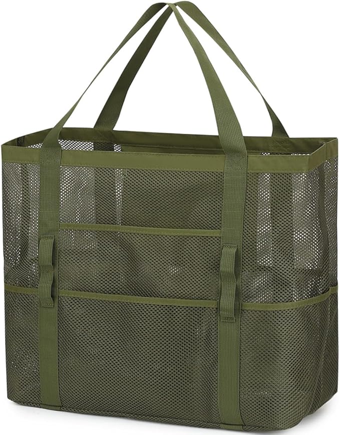Fammart Mesh Beach Bag, Large Beach Tote with Zipper Pocket, Toys Pool Bag for Family Travel Vacation Cruise Essentials