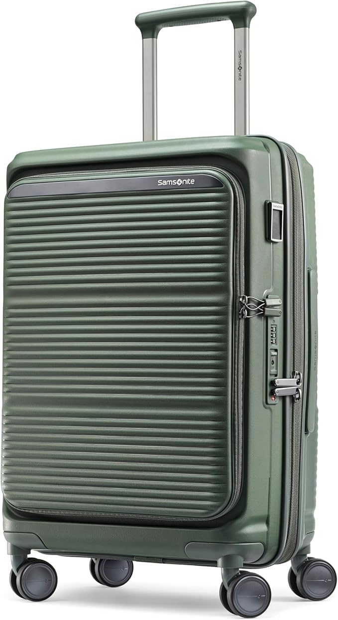 Samsonite Paralux Carry-On Luggage - Innovative Design - Quick Access Front Pocket - Dual Suspension Wheel Technology - TSA Lock - Expandable - Includes Removable Packing Cubes - Olive
