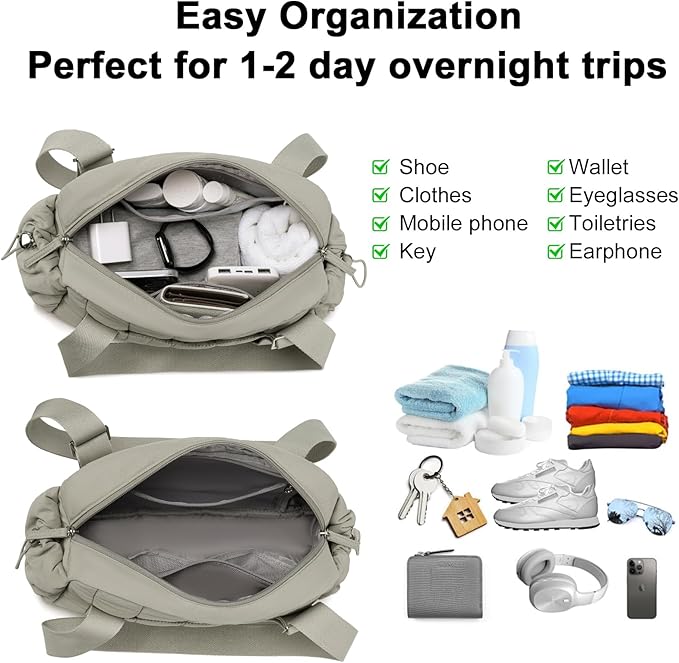 CAMTOP Mini Gym Bag for Women, Small Gym Tote Bag Puffy Quilted Sports Duffel Bag with Wet Compartment and Coin Purse Duffel Bags Dance Yoga Workout Bag for Gifts