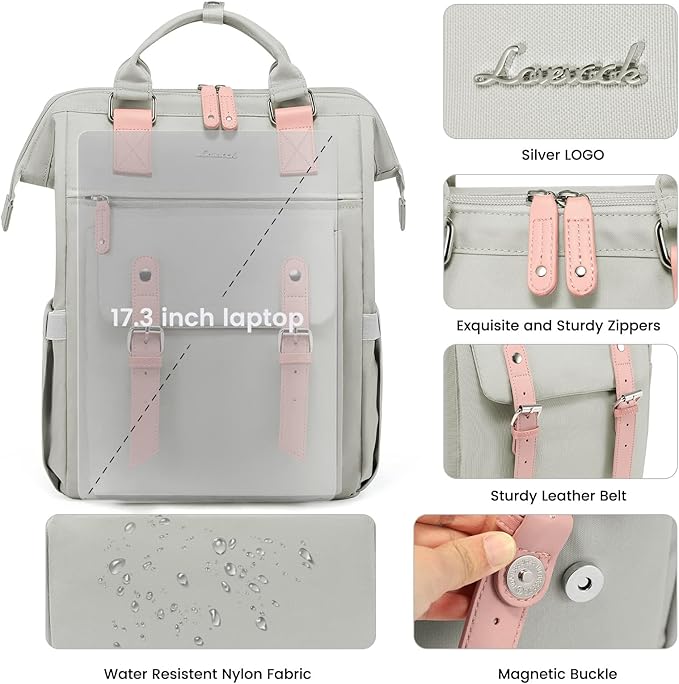 LOVEVOOK Laptop Backpack for Women, Teacher Nurse Bag Work Travel Computer Backpacks Purse,Water Resistant Daypack with USB Charging Port, 17.3 inch