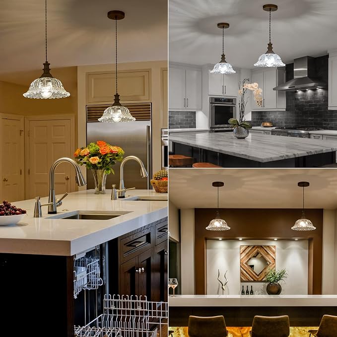 HDDFL Glass Pendant Lights Modern Pendant Lighting Fixtures Hanging Lamp Brushed Finish Hanging Light Fixture for Kitchen Island Bedroom Dining Room Coffee Shop Hallway 2 Pack
