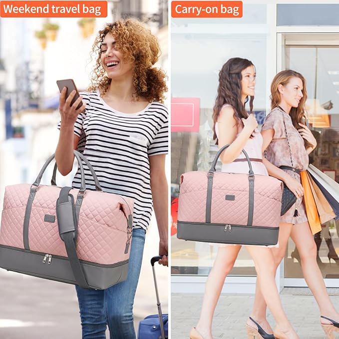 Weekender Bag, Large Travel Duffel Bag for Women, Carry on Overnight Bag with Shoe Compartment and Toiletry Bags