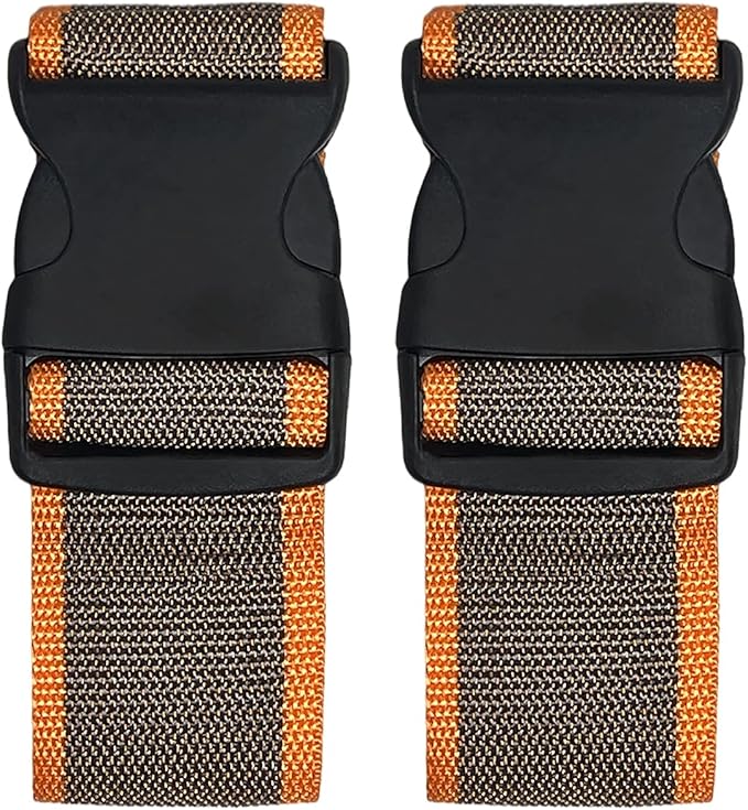 2 Pack Luggage Straps, Bright Colors Adjustable Suitcase Belts with Quick Release Buckle (GreyOrange)