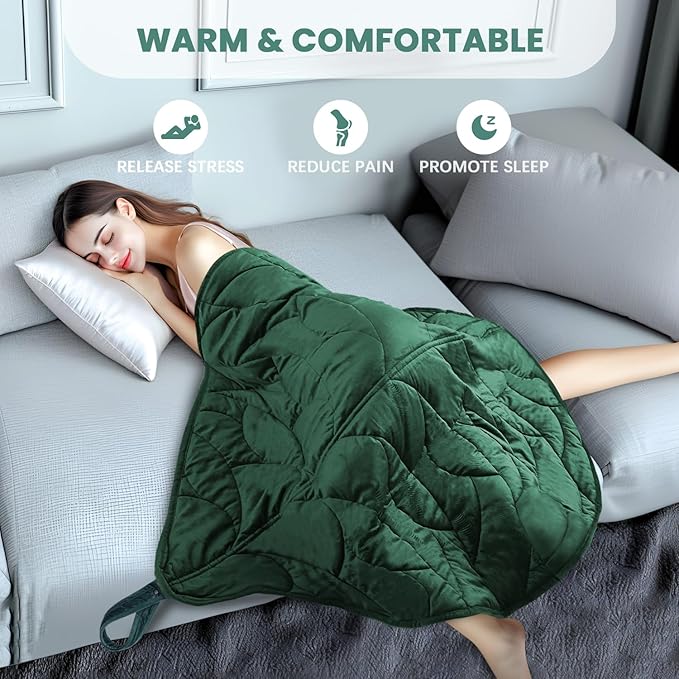 Weighted Lap Blanket 7 lbs 41" x 53"- Gifts for Mom Women Wife, Cozy Luxury Velvet Small Weighted Blankets,Portable Travel Blankets for Adults,All-Season Blanket Relaxation Gift, Green