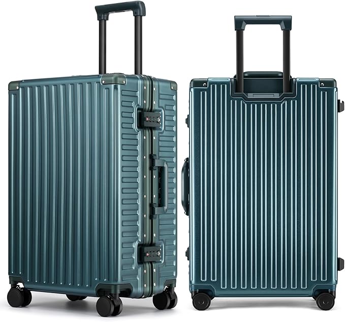 ROAMING Zipperless Luggage 24 Inch with Aluminum Frame, 3-Layer PC Trunk-Medium Lightweight Hard Shell Suitcase with Spinner Wheels, Metal Travel Luggage with Double TSA Locks, Dark Night Green