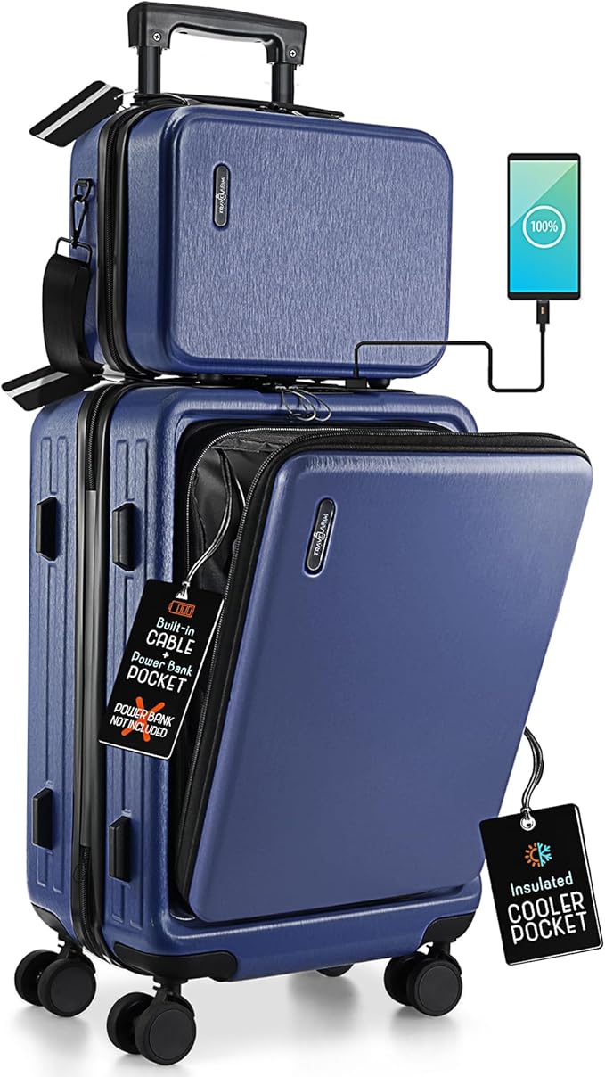 20 Inch Carry On Luggage 22x14x9 Airline Approved, Carry On Suitcase with Wheels, Hard-shell Carry-on Luggage, Durable Luggage Carry-On, Navy Small Suitcase with Cosmetic Case