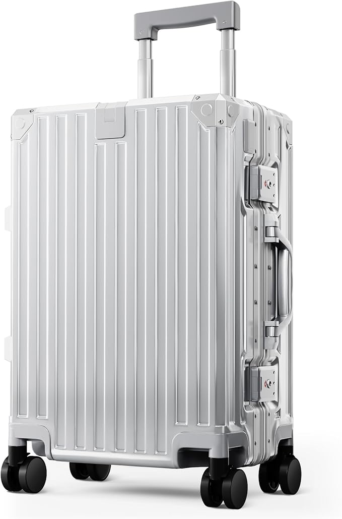 ALPHA CAMP Carry-On 20 Inch Luggage, Dual Layer Aluminum Frame with TSA 22x14x9 Airline-Approved Spinner Wheel，PC Hardside Zipperless Lightweight Suitcase，Type-C USB Charging Port, Cup Holder