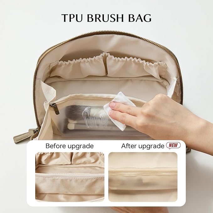 EACHY Travel Makeup Bag, Large Capacity Cosmetic Bag for Women, Waterproof PU Leather, Flat Open Portable Toiletry Bag for Skincare, Brushes & Travel Essentials